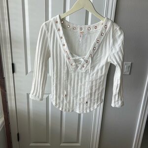 Free People Cream Textured Top with Grommets